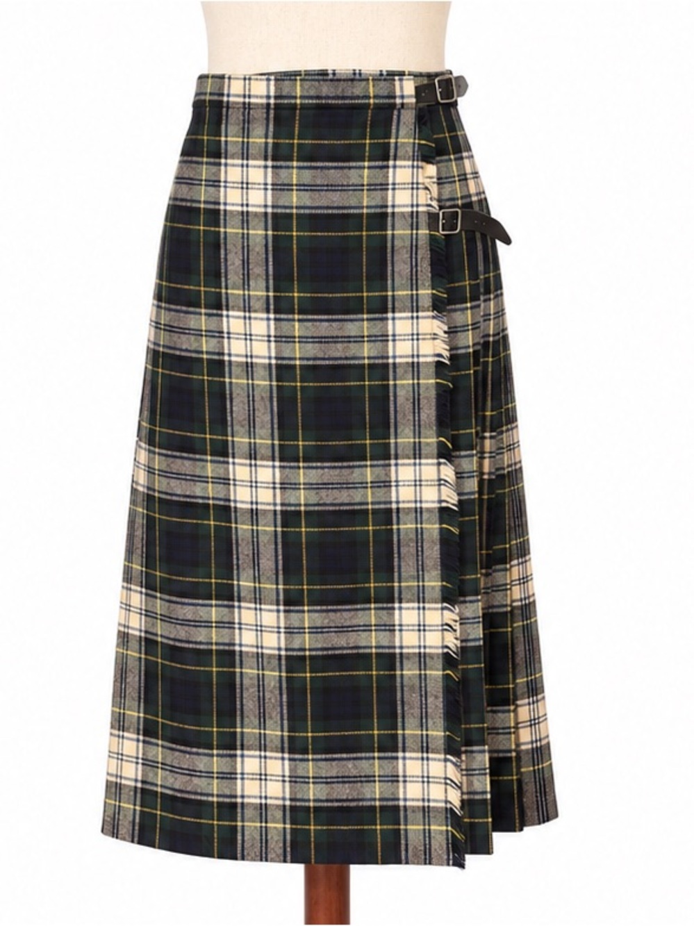 Vintage L.L. bean pleated plaid "kilt" side buckle with fringe edge26-28" waist
